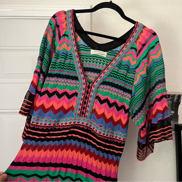 ALDOMARTINS multicolor chevron zig zag viscose draped flutter v neck maxi dress - Picture 3 of 8